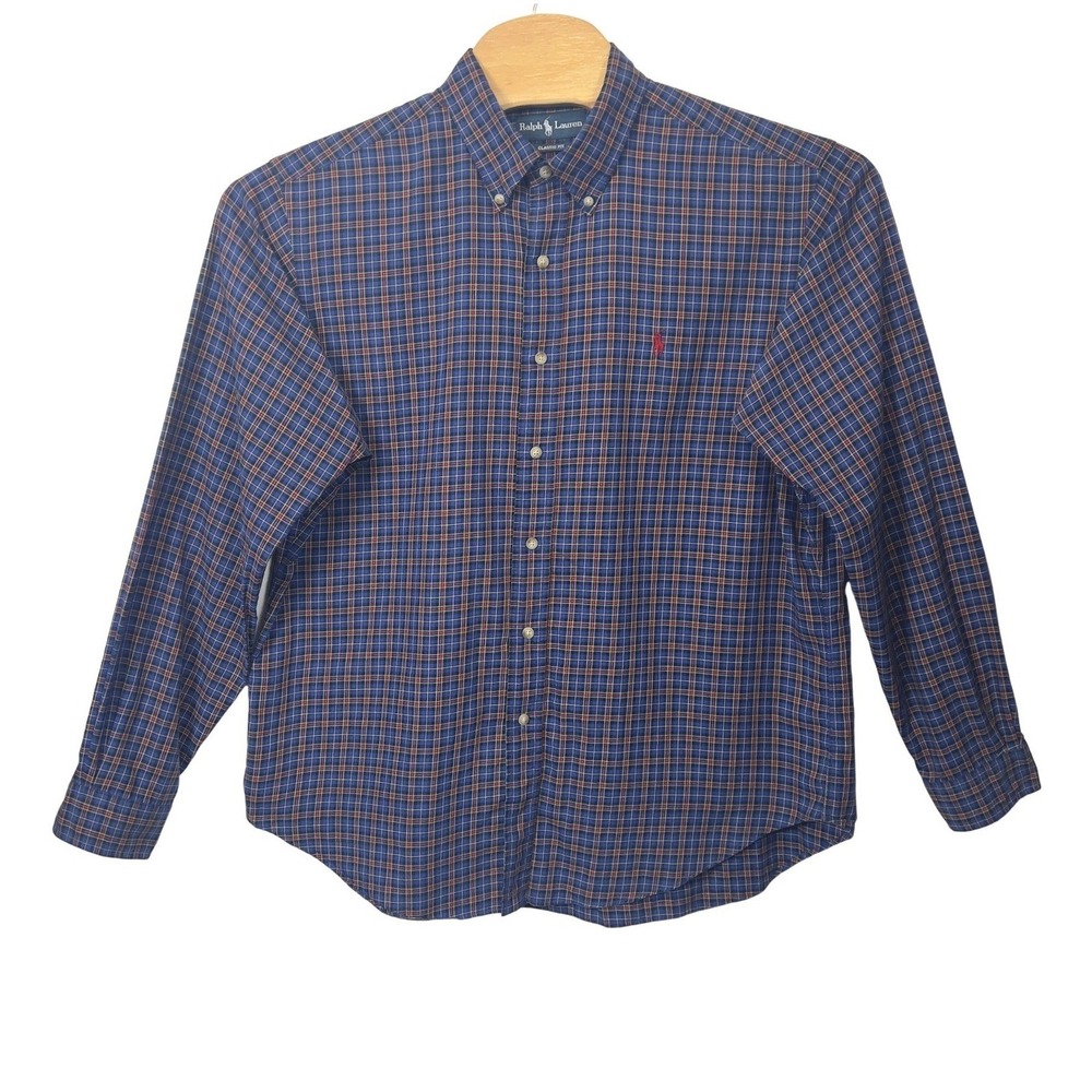 Ralph Lauren Classic Fit Button Down Shirt Long Sleeve Size XL Blue Red Plaid